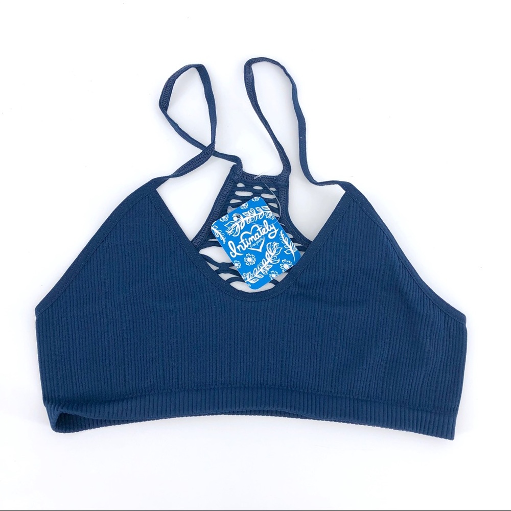 Free People Ribbed Bralette XS S Navy New - Picture 1 of 3